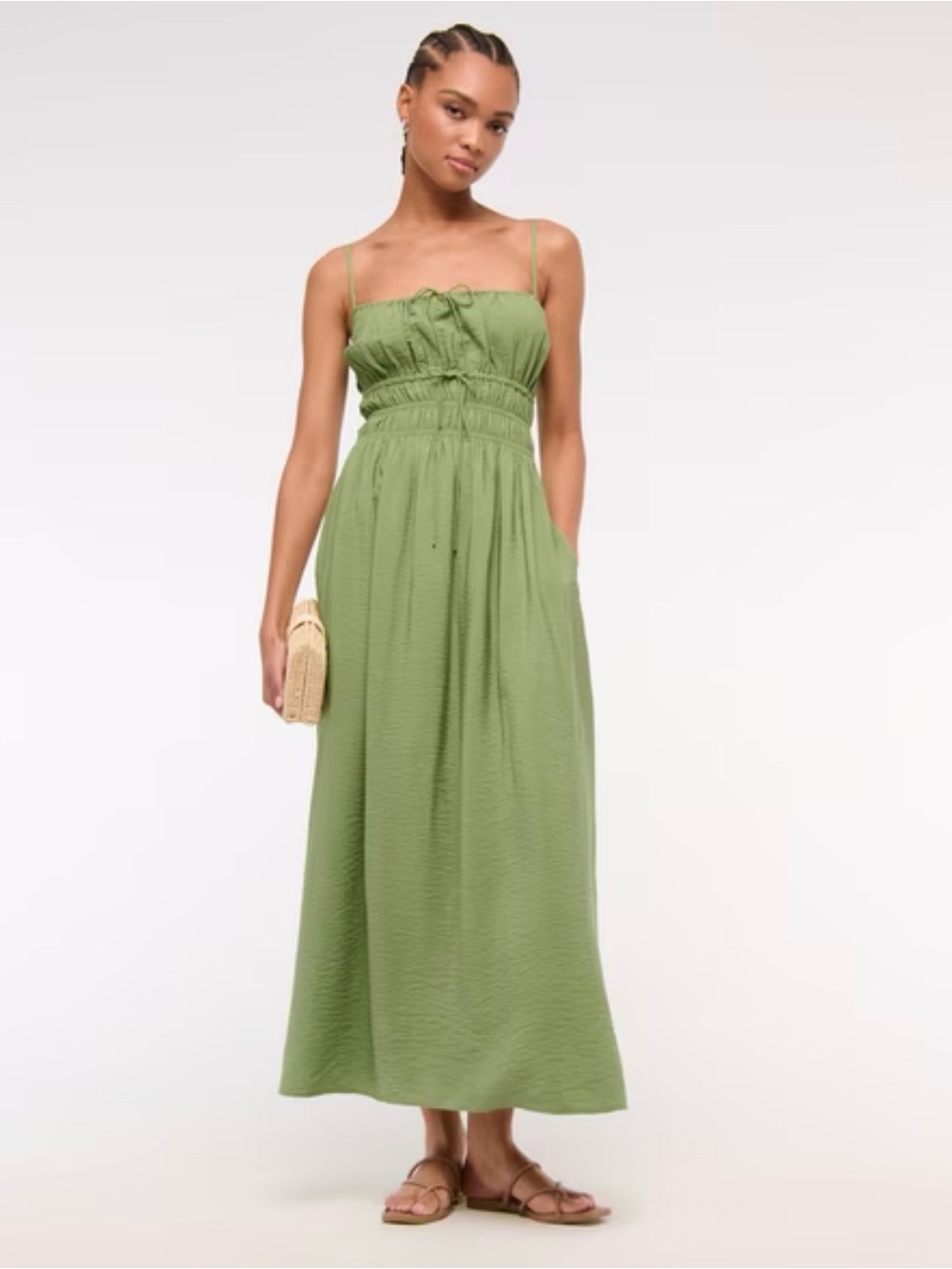 Abercrombie & Fitch Olive Green Smocked Maxi Dress